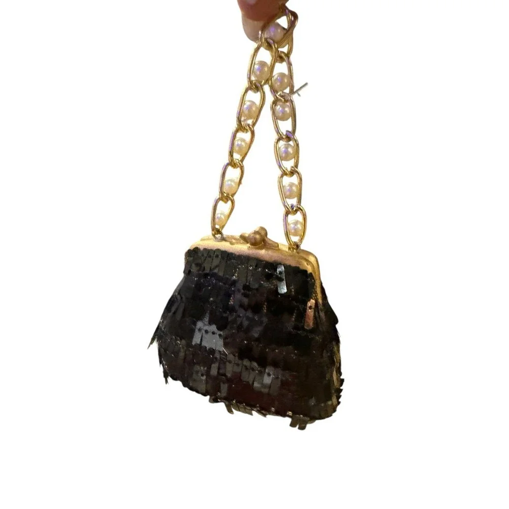 Macy’s sequin with gold chain purse Christmas ornament new